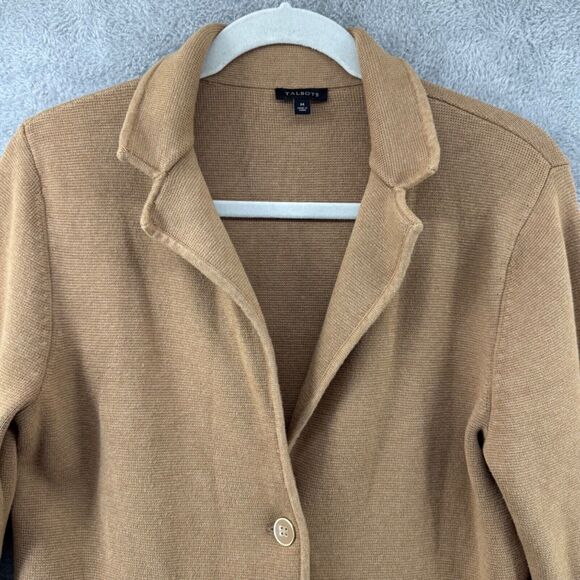 Talbots Sweater Womens M Beige Jacket Button Front Patch Pocket Collared Stretch - Picture 3 of 14